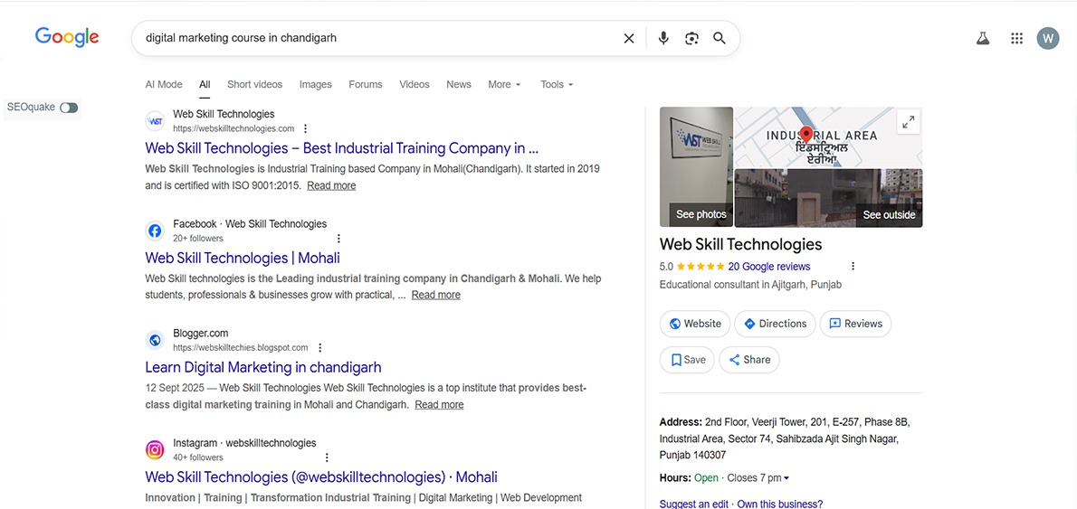 Digital Marketing Course in Chandigarh | Web Skill Technologies